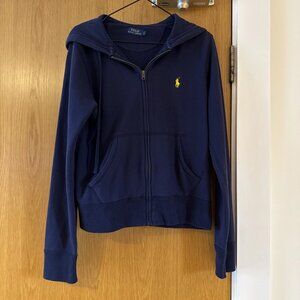Polo Ralph Lauren Hoodie Women Large Navy Full Zip Sweatshirt Hooded Jumper Logo